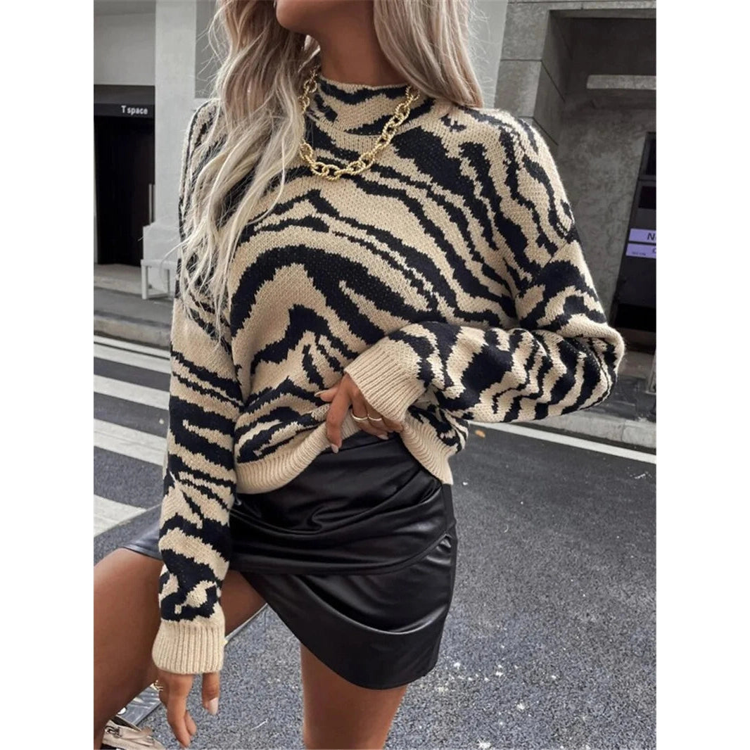 Blaine Oversized Zebra Print Knit Sweater