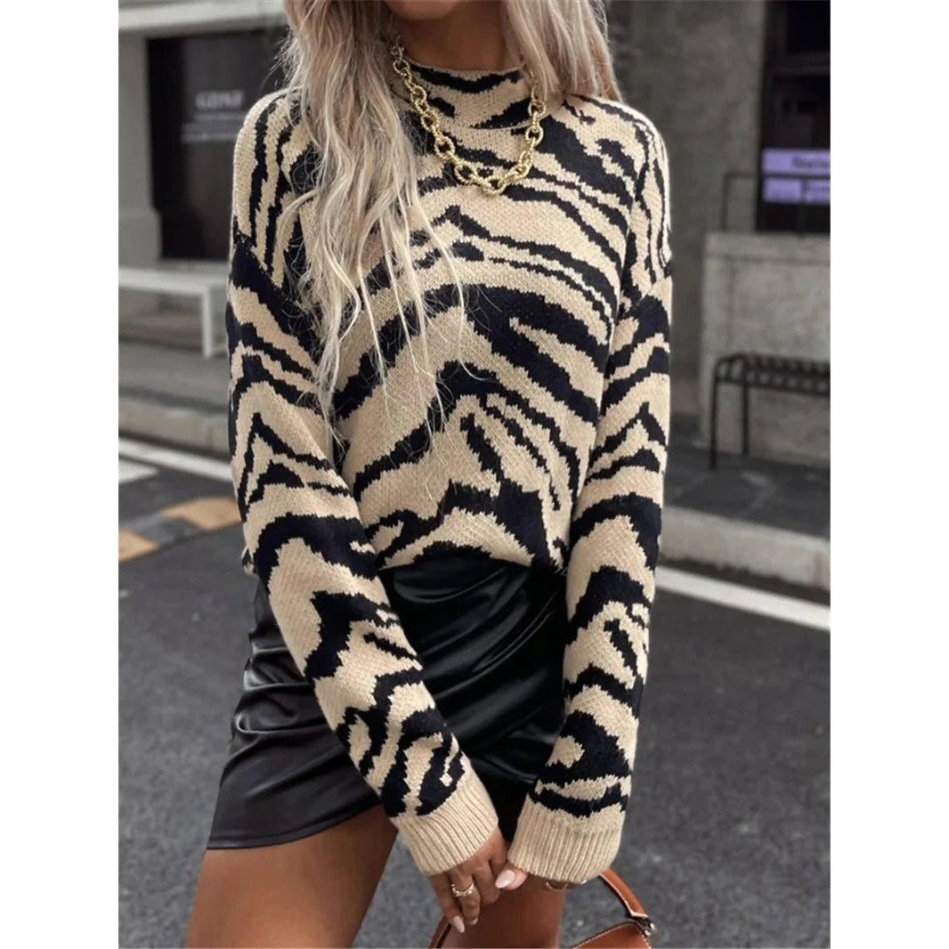Blaine Oversized Zebra Print Knit Sweater