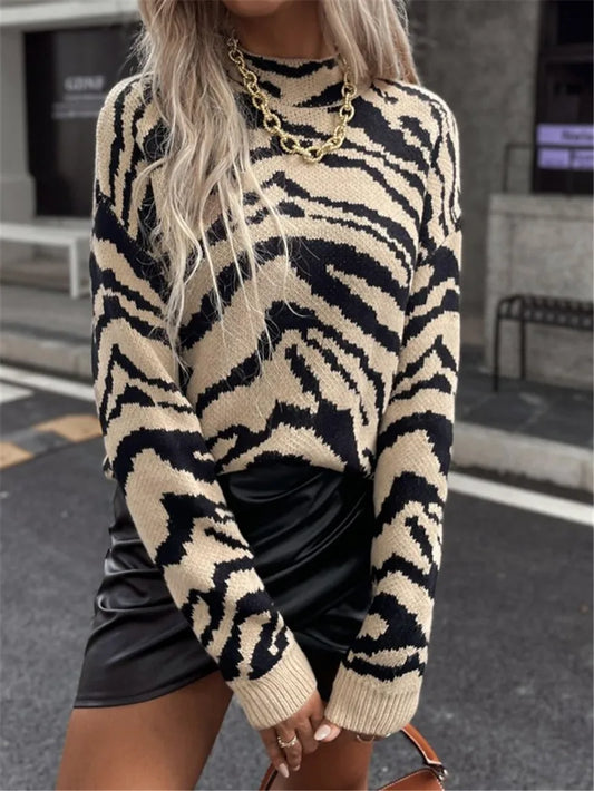 Blaine Oversized Zebra Print Knit Sweater