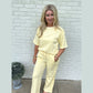 Blaise Yellow Lace Patchwork Half Sleeve Top Elastic Waist Pants Two Piece Set
