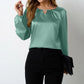 Blake Green Keyhole Neck Satin Blouse