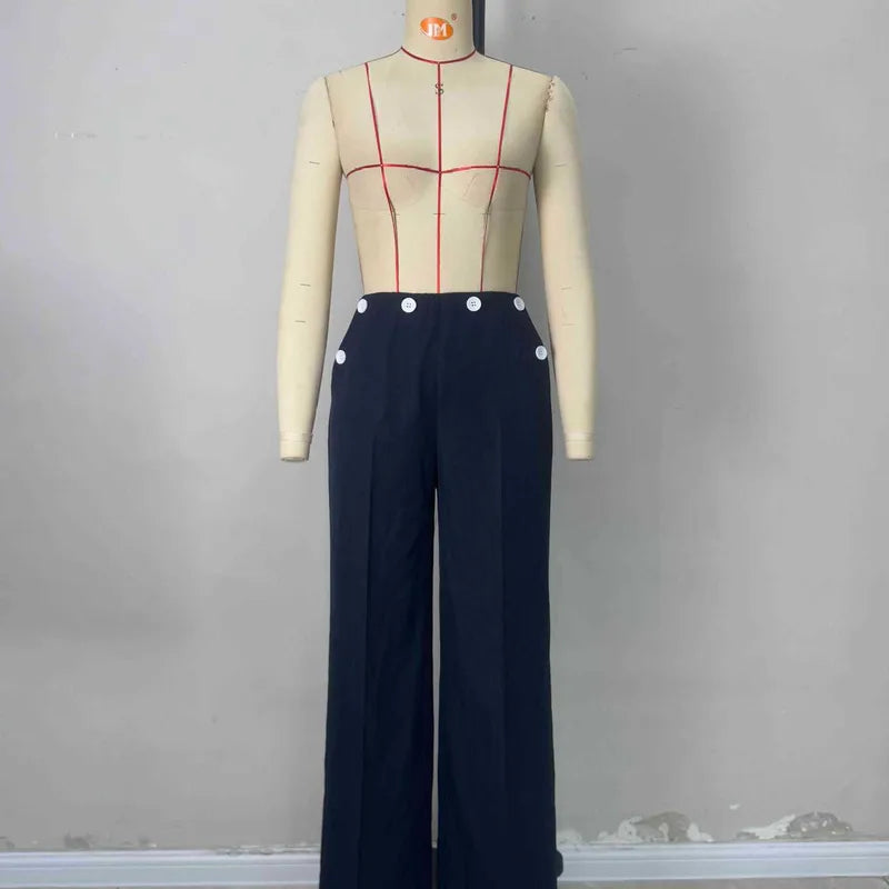Blanche Navy Luxe Double-Button Pleated Pants
