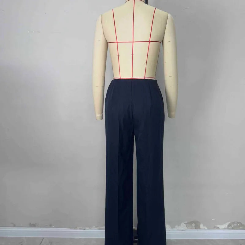 Blanche Navy Luxe Double-Button Pleated Pants