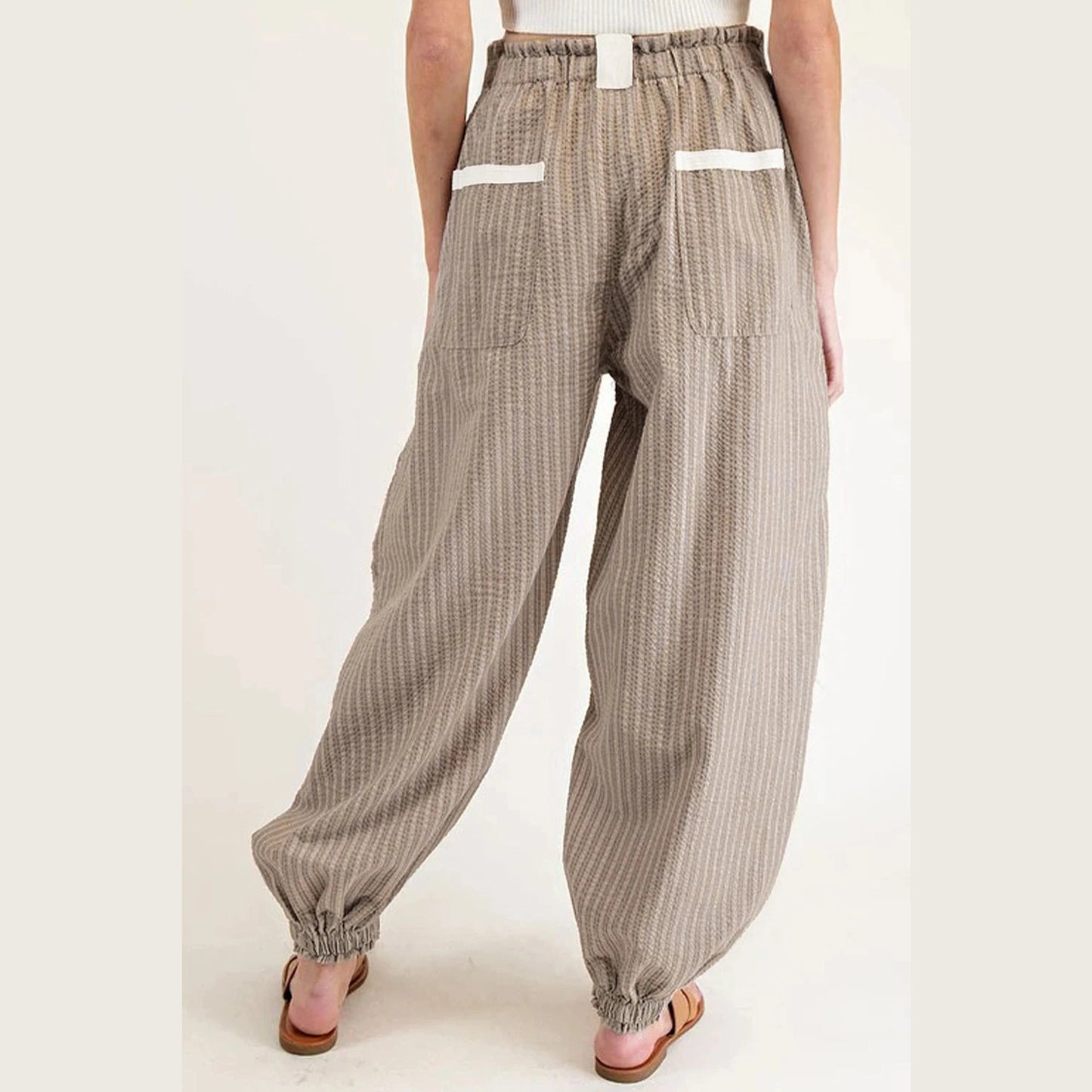 Blazie Brown Stripe Drawstring Cargo Jogger Pants with Pockets