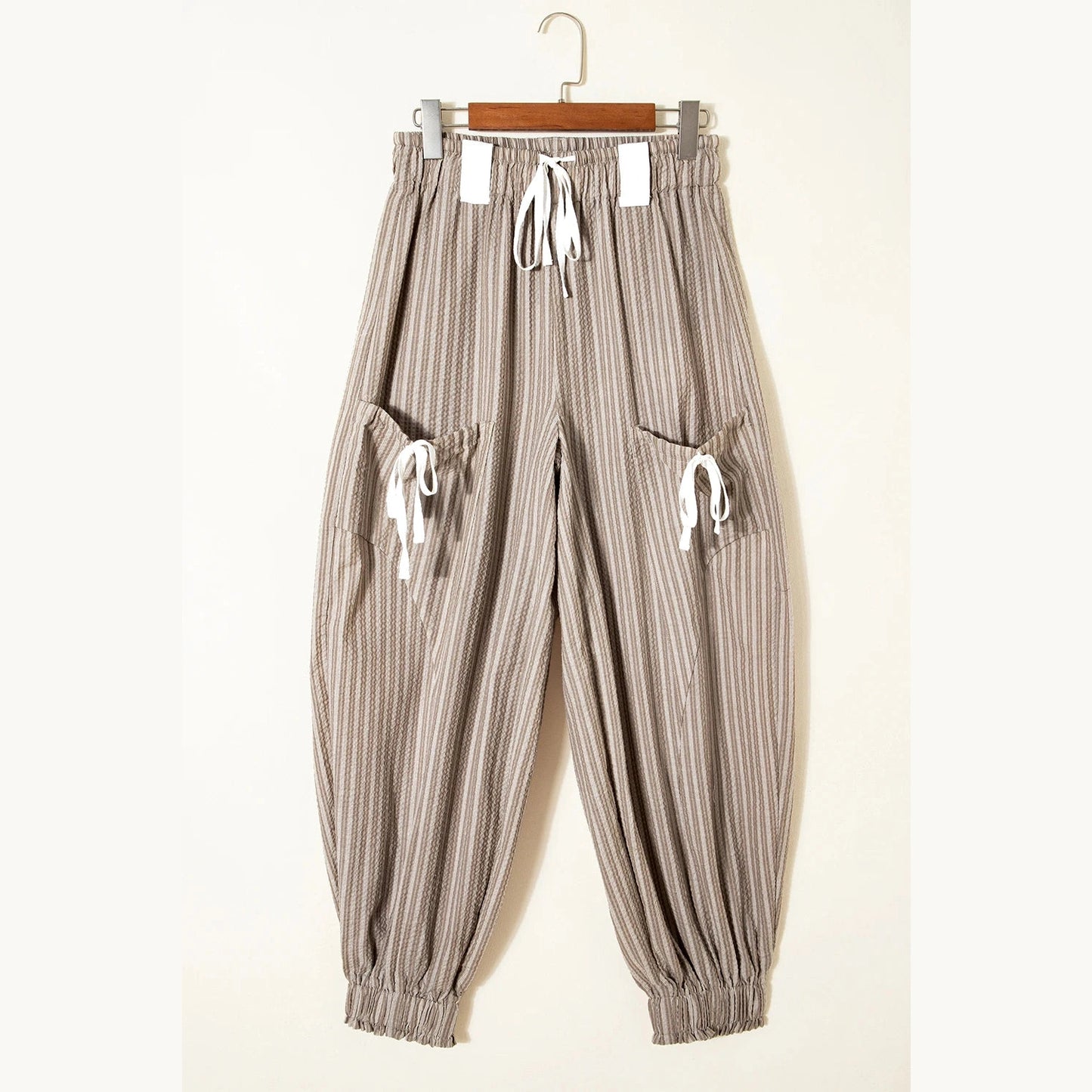 Blazie Brown Stripe Drawstring Cargo Jogger Pants with Pockets