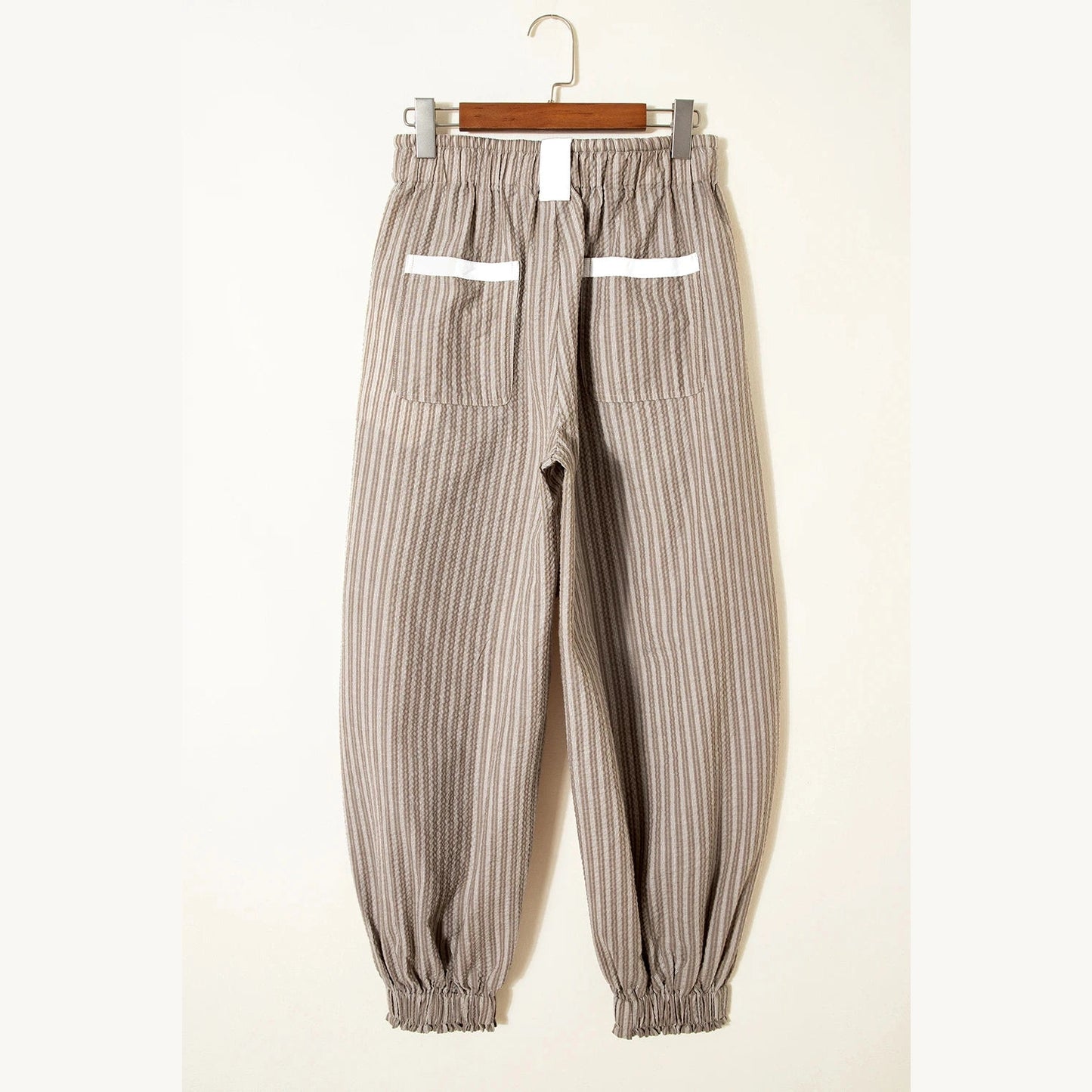 Blazie Brown Stripe Drawstring Cargo Jogger Pants with Pockets