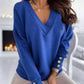 Ayda V Neck Button Cuff Decor Top - 4 Colors
