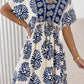 RTS Blue Boho Floral Print Contrast Patchwork V Neck Dolman Maxi Dress