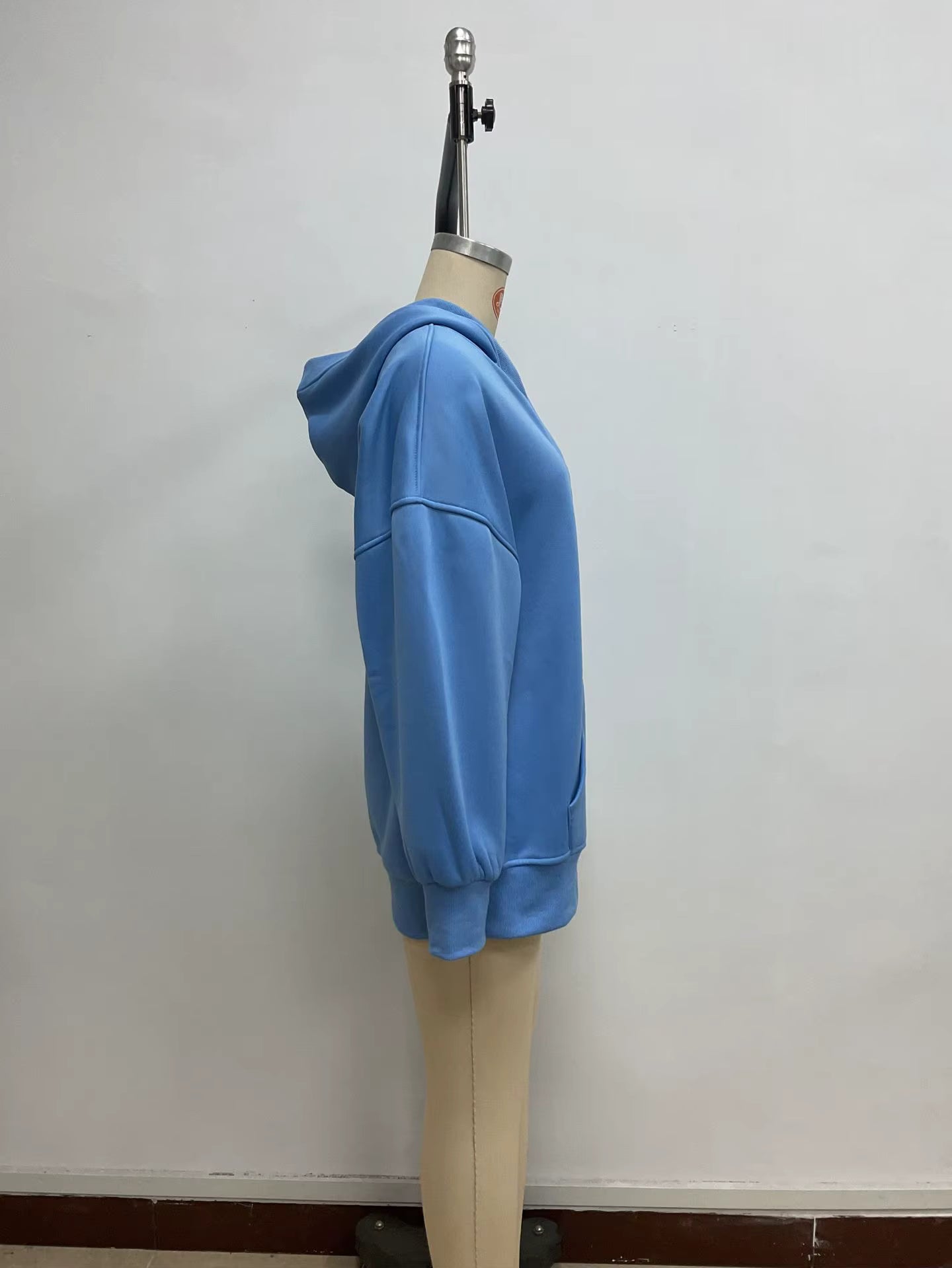Megara Blue V‑Neck Hoodie With Kangaroo Pocket