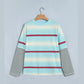 RTS Sky Blue Stripe Casual Striped Patchwork Long Sleeve Loose Pullover Top