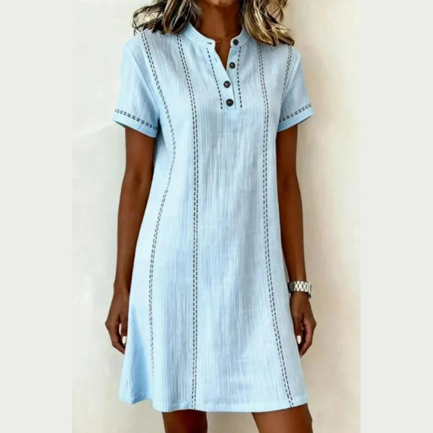 Decima Blue Button‑Front Stripe Detail Dress