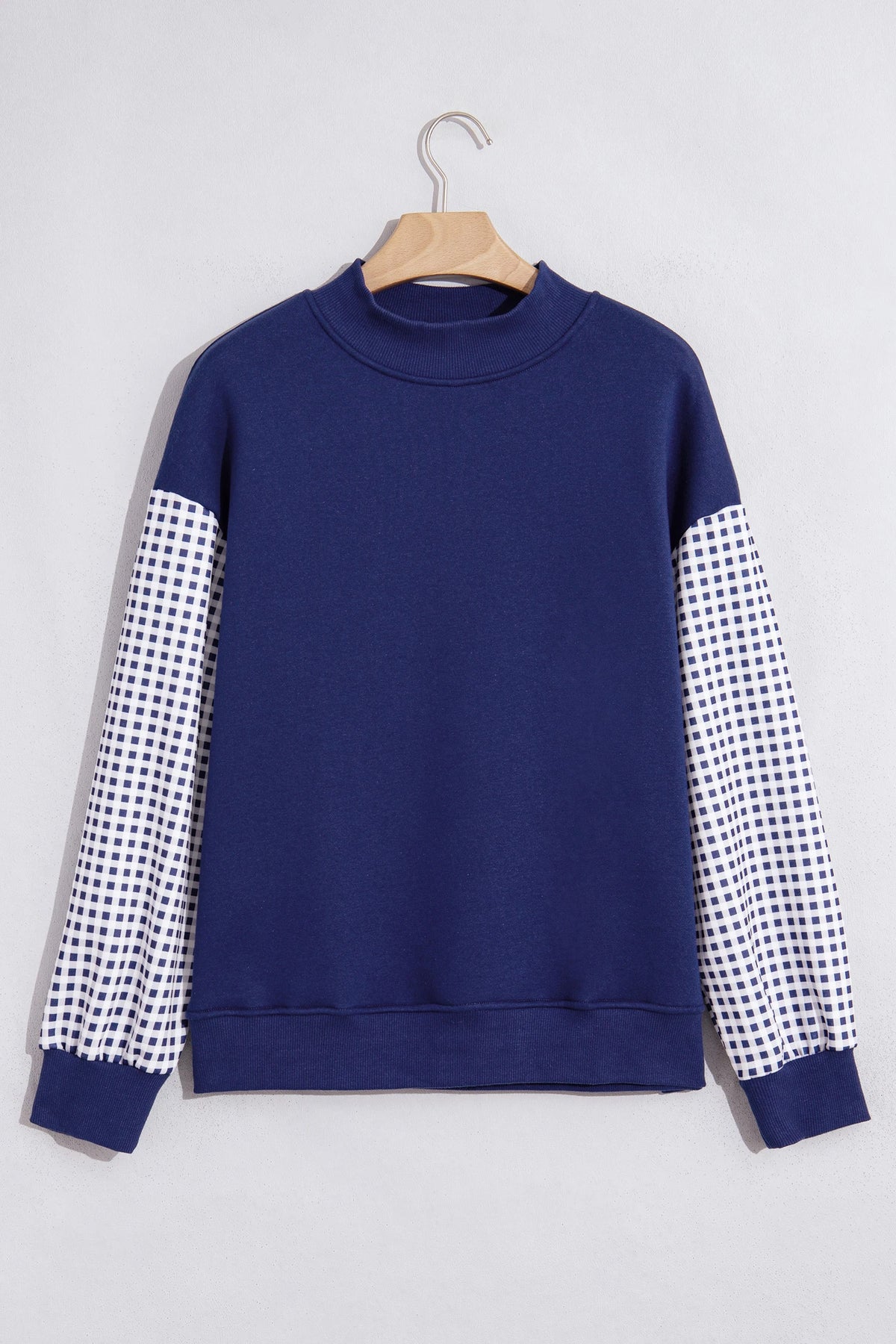 Kyrie Blue Plaid Sleeve Colorblock Loose Tunic Sweatshirt