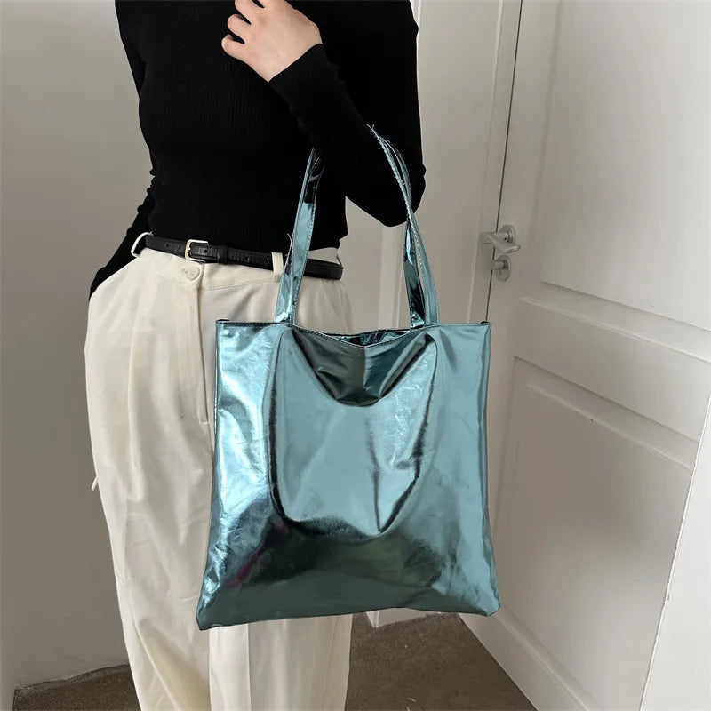 Glossy Metallic Tote - 5 Colors