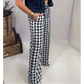 Cadence Blue Gingham Plaid Tie Elastic Waist Shift Pants