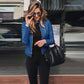 Essey Blue Faux Leather Cropped Zip Up Jacket