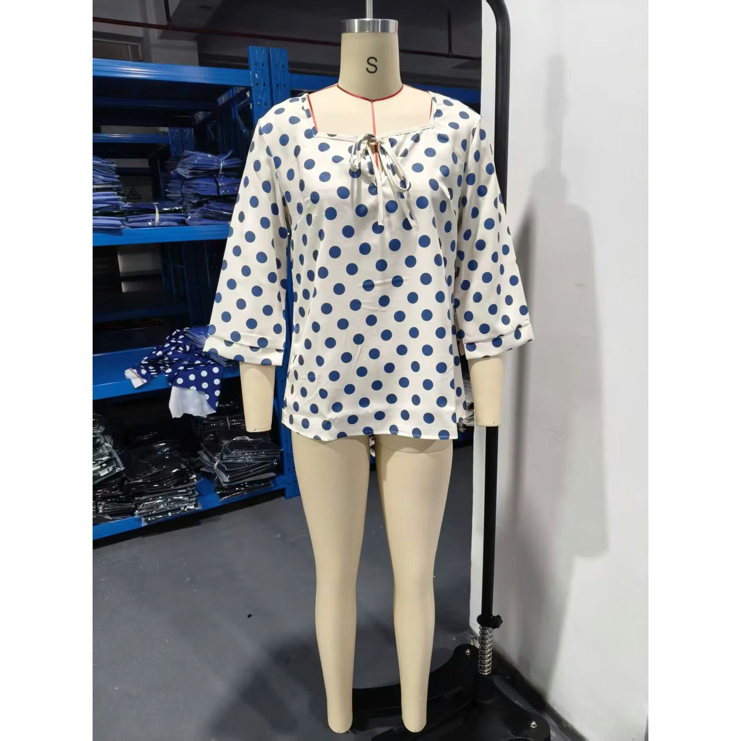 Lottie Blue Playful Dot Tie‑Front Blouse