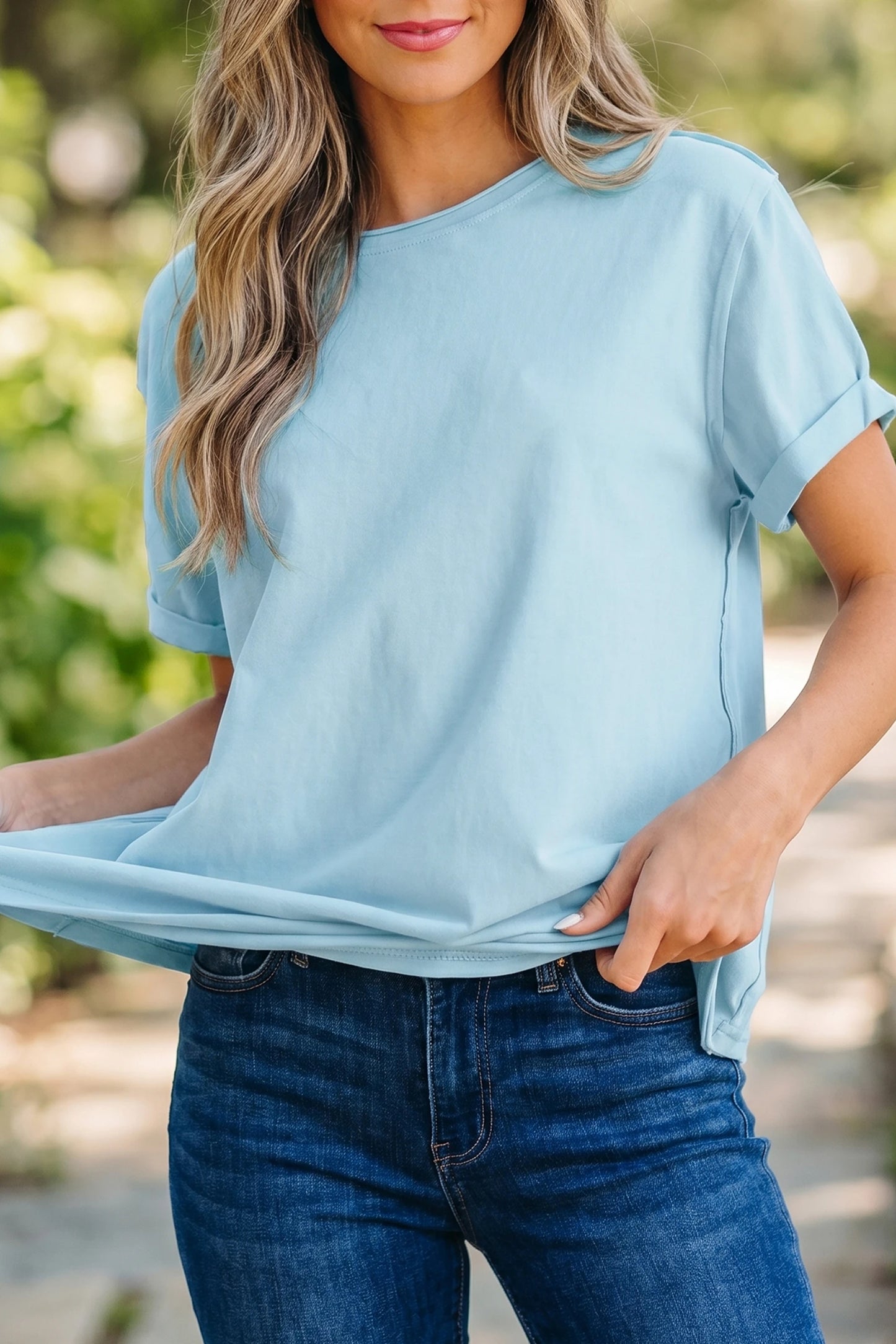 RTS Sky Blue Round Neck Casual T Shirt