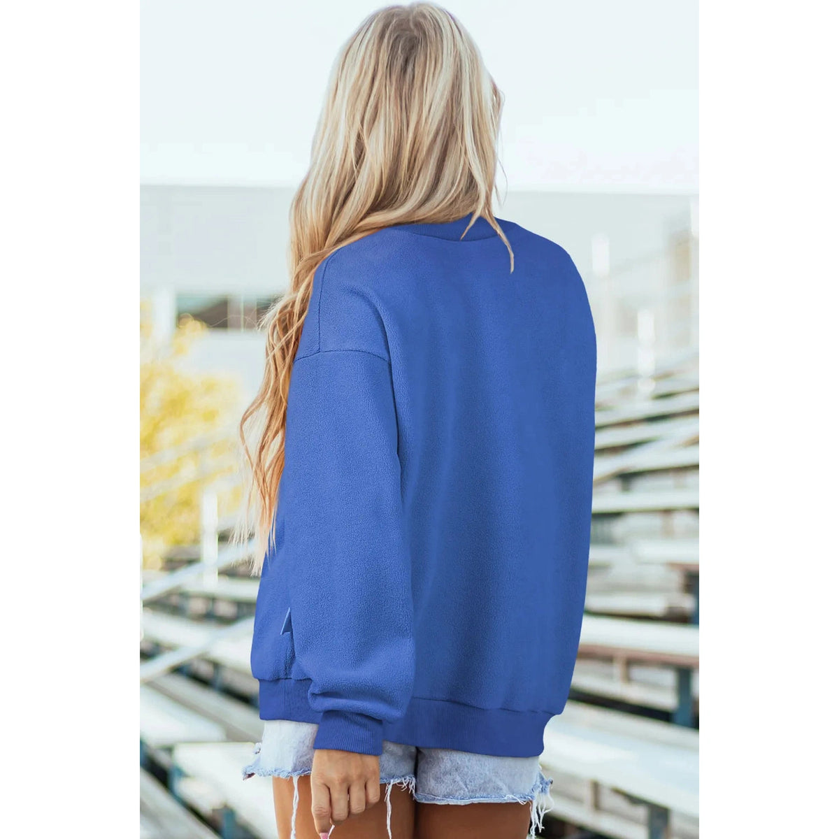 Alessia Dark Blue Oversize Drop Shoulder Reversible Mock Neck Sweatshirt