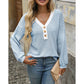 Libby Striped V Neck Waffle Knit Henley Long Sleeve Top