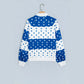 Chey Blue Polka Dot Colorblock Half Zip Puff Sleeve Pullover Sweatshirt