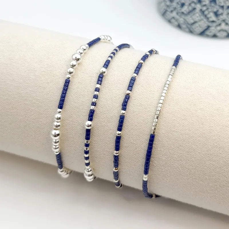 4 Piece Blue Glass Bead Bracelet Set
