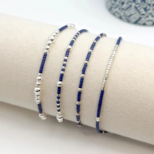 4 Piece Blue Glass Bead Bracelet Set