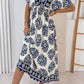 RTS Blue Boho Floral Print Contrast Patchwork V Neck Dolman Maxi Dress