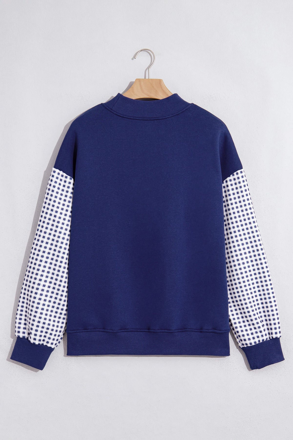 Kyrie Blue Plaid Sleeve Colorblock Loose Tunic Sweatshirt