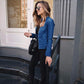 Essey Blue Faux Leather Cropped Zip Up Jacket