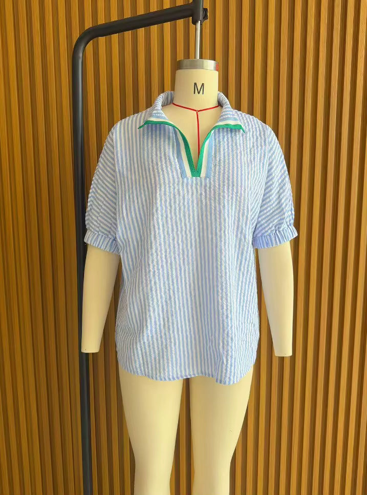Destin Striped Collar Pop Top - 3 Colors