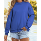 Alessia Dark Blue Oversize Drop Shoulder Reversible Mock Neck Sweatshirt