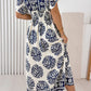 RTS Blue Boho Floral Print Contrast Patchwork V Neck Dolman Maxi Dress