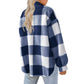 Carmelita Blue Plaid Sherpa Blue Button Up Coat
