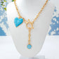 Golden Toggle Necklace with Turquoise Heart & Charm