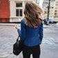 Essey Blue Faux Leather Cropped Zip Up Jacket