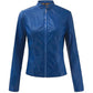 Essey Blue Faux Leather Cropped Zip Up Jacket