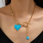Golden Toggle Necklace with Turquoise Heart & Charm