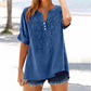 Chanin Dark Blue Embroidered Button V‑Neck Top