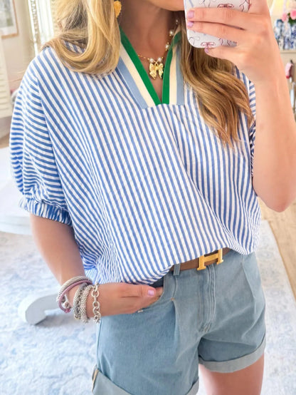 Destin Striped Collar Pop Top - 3 Colors