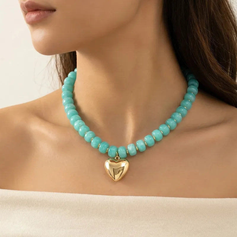 Heart Shape Resin Pendant Necklace - 4 Colors