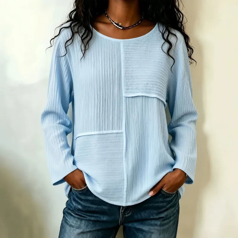 Joyce Textured Blue Panel Blouse