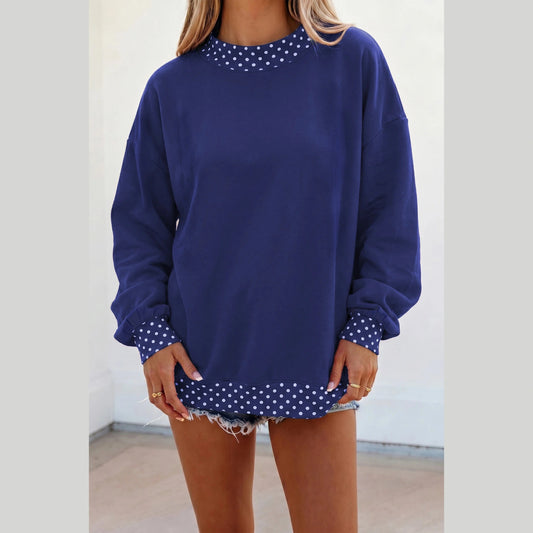 Phoebe Navy Colorblock Polka Dot Contrast Trim Oversized Sweatshirt