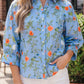 RTS Sky Blue Floral Print Bracelet Sleeve Button Down Casual Shirt