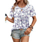 RTS White & Blue Keyhole Pleated Front Top