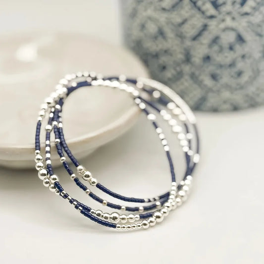 4 Piece Blue Glass Bead Bracelet Set