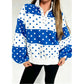 Chey Blue Polka Dot Colorblock Half Zip Puff Sleeve Pullover Sweatshirt
