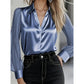 Sally Button Up Sheer Sleeve Satin Blouse - 2 Colors