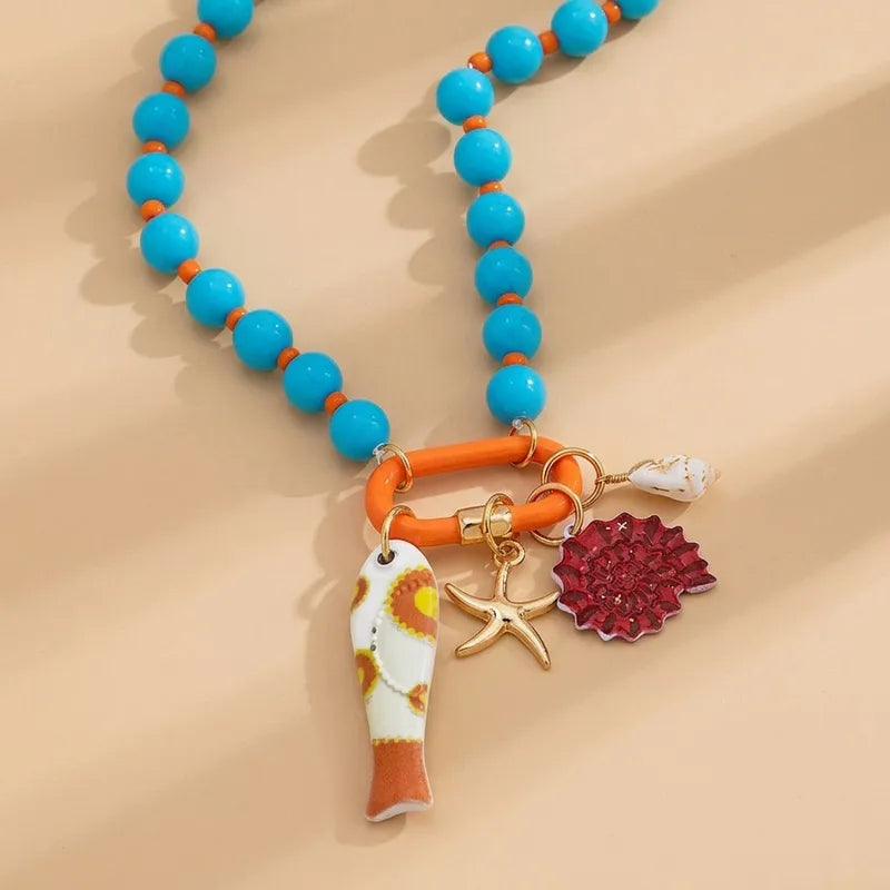 Vibrant Ocean‑Charm Beaded Necklace - 3 Colors