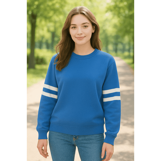 Sky Blue Varsity Striped Detail Drop Shoulder Oversized Sweatshirt