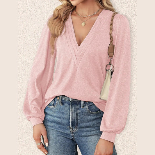 Bobbi Pink V Neck Long Sleeve Top